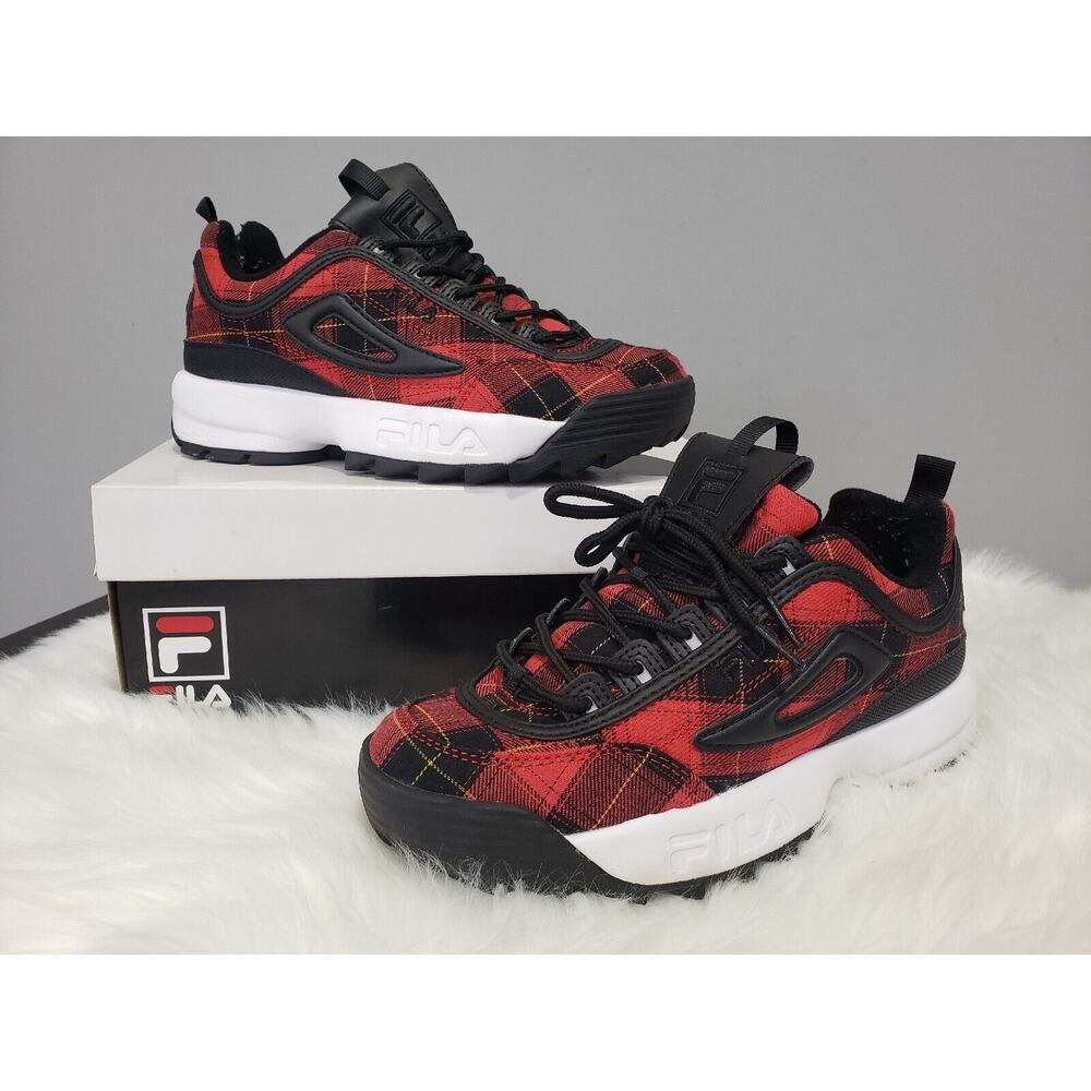 FILA Disruptor Two II 2 White Red Plaid Shoes Womens Sneakers Size 8